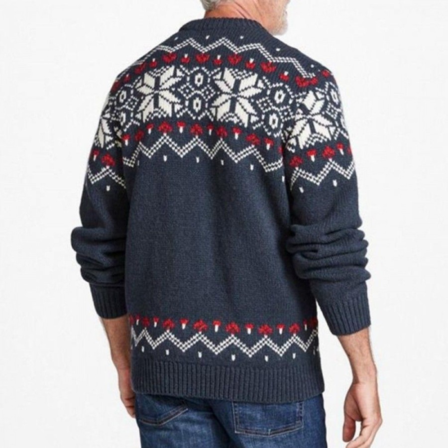 Ugly Sweater Favoshape | Men'S Aztec Print Jacquard Knitted Sweater Navy