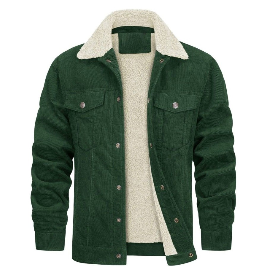 Men'S Favoshape | Men'S Corduroy Sherpa Lined Turn Down Collar Cargo Jacket