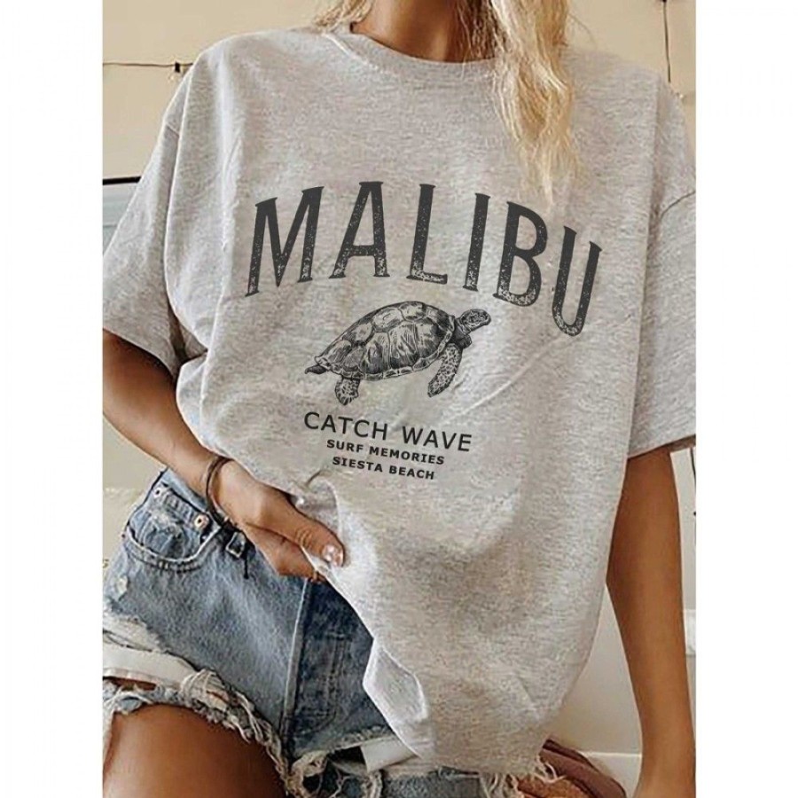 Women'S Favoshape | Women'S Malibu Catch Wave Turtle Funny Graphic Shirt Grey