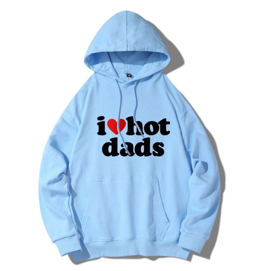 Men'S Favoshape | Unisex Light Blue I Love Hot Dads Oversized Hoodies