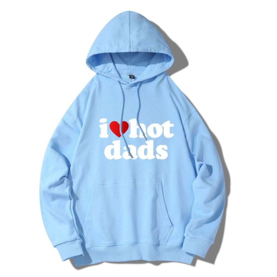 Men'S Favoshape | Unisex Light Blue I Love Hot Dads Oversized Hoodies