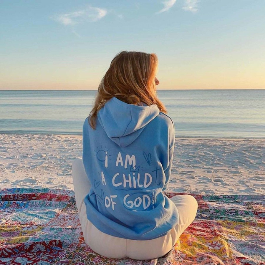 Women'S Favoshape | Women'S I Am A Child Of God Oversized Hoodie Blue