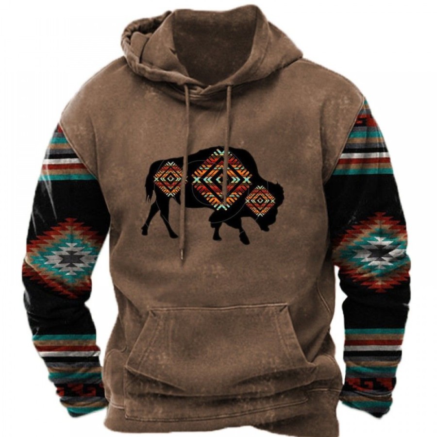 Men'S Favoshape | Men'S Ethnic Western Aztec Print Hoodie