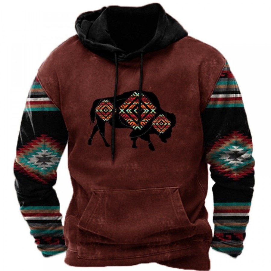 Men'S Favoshape | Men'S Ethnic Western Aztec Print Hoodie