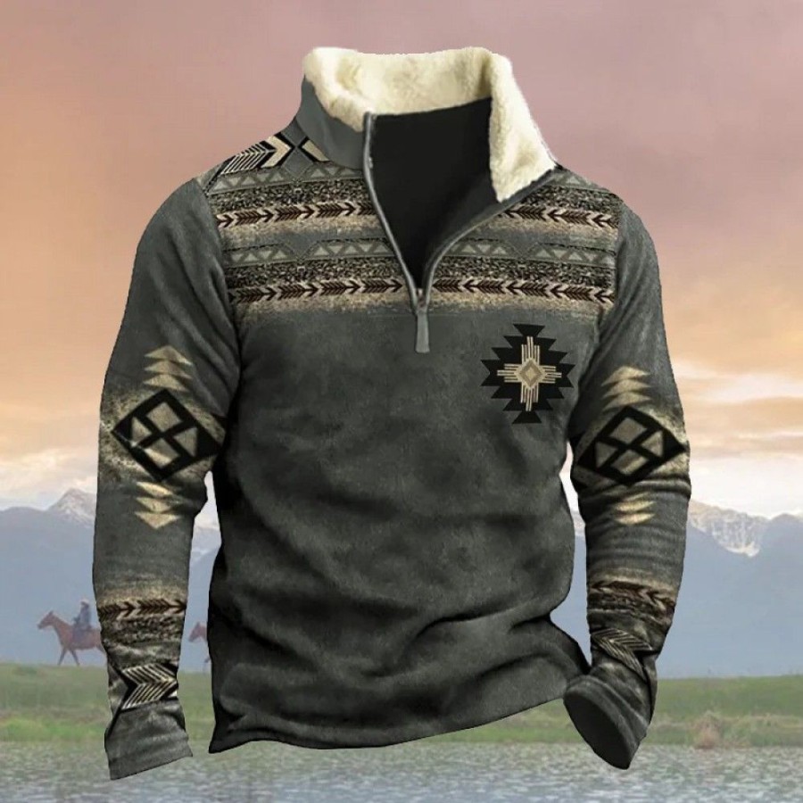 Men'S Favoshape | Men'S Western Geometric Print Zip-Up Sweatshirt