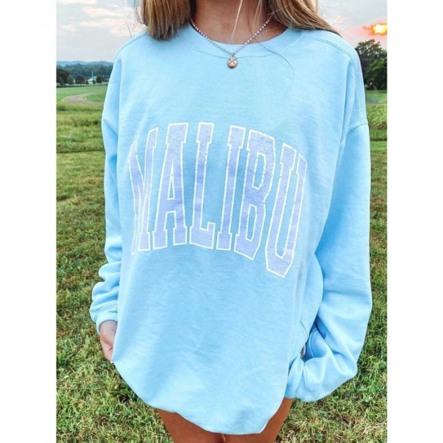 Women'S Favoshape | Women'S Hot Malibu Printed Loose Crewneck Sweatshirt Blue