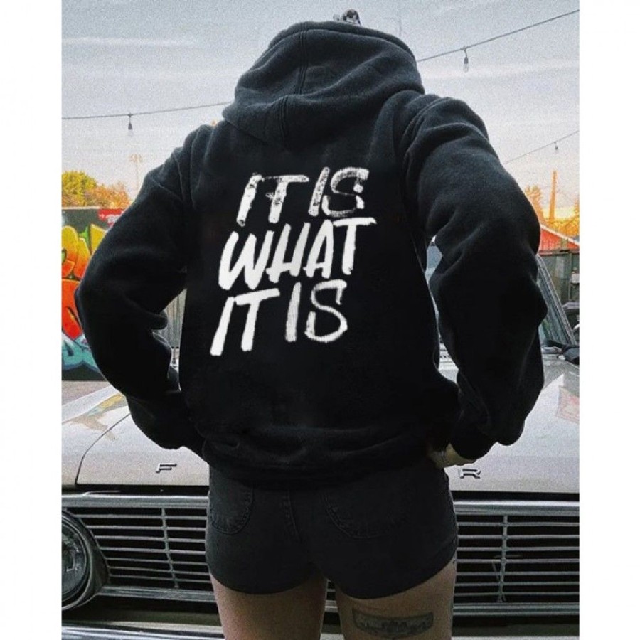 Men'S Favoshape | It Is What It Is Printed Hoodie Black