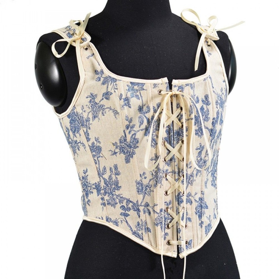 Corsets Favoshape | Vintage Floral Tie Straps Overbust Corset Victorian Cincher Bustier Beige