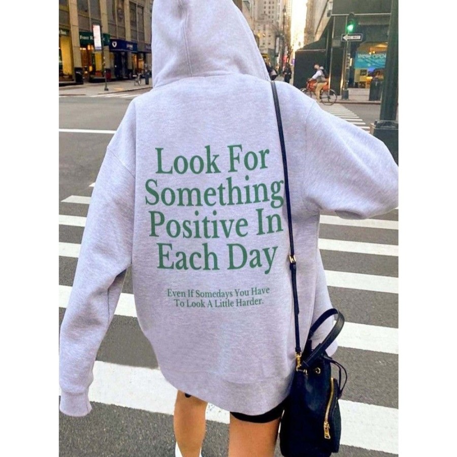 Women'S Favoshape | Women'S Look For Something Positive In Each Day Positive Message Hoodie Grey