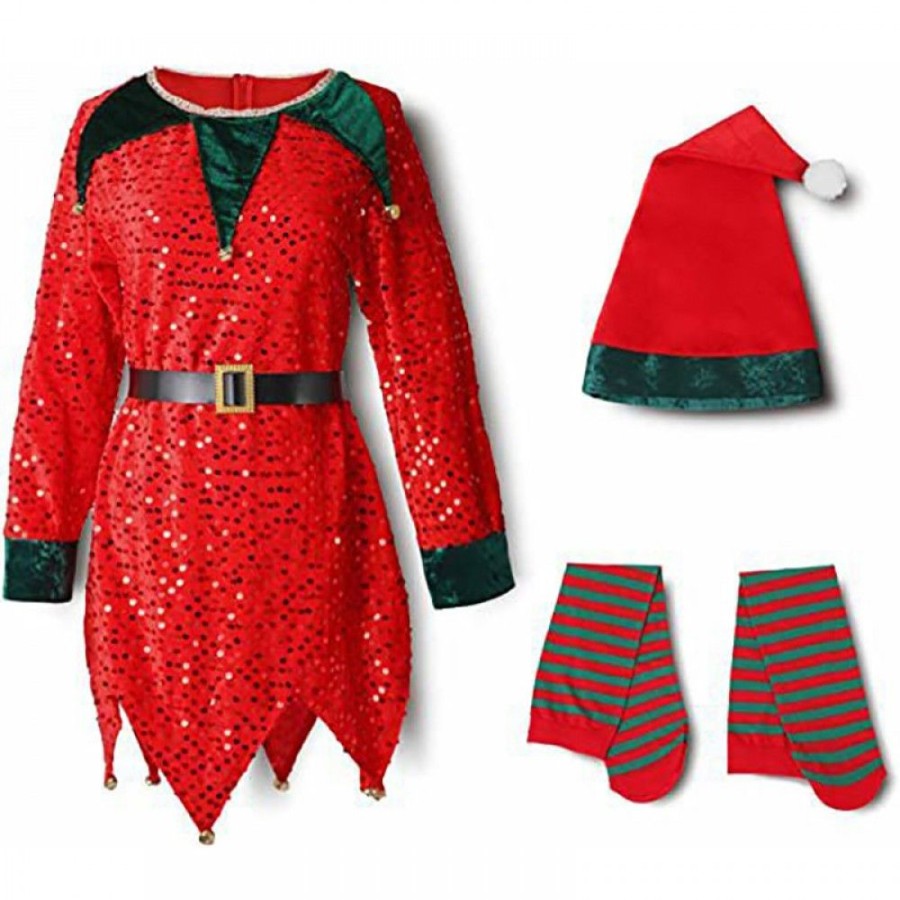 Christmas Favoshape | Christmas Santa'S Helper Elf Sequins Cosplay Costume Set For Kids