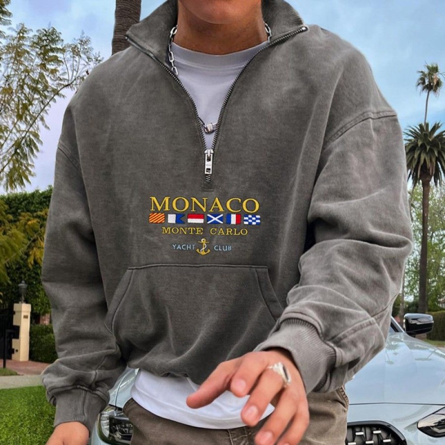 Men'S Favoshape | Men'S Monaco Monte Carlo Yacht Club Half Zip Pullover Sweatshirt