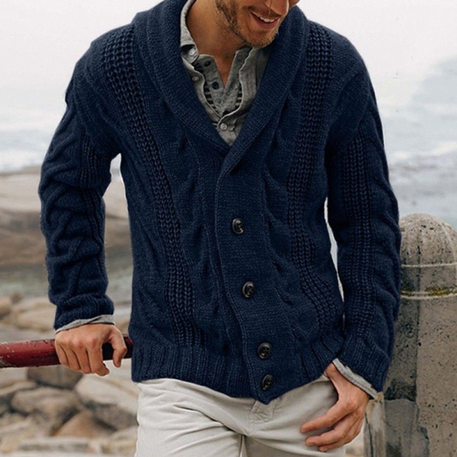 Men'S Favoshape | Men'S Western Cowboy Cable Knitted Button-Up Chunky Cardigan