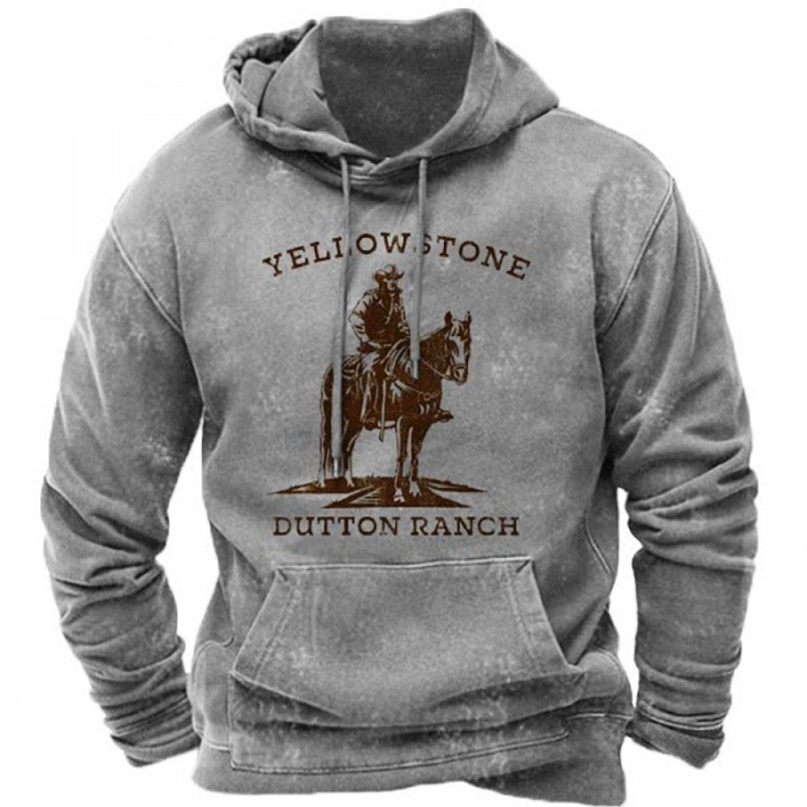 Men'S Favoshape | Men'S Vintage Yellowstone Dutton Ranch Hoodie Grey