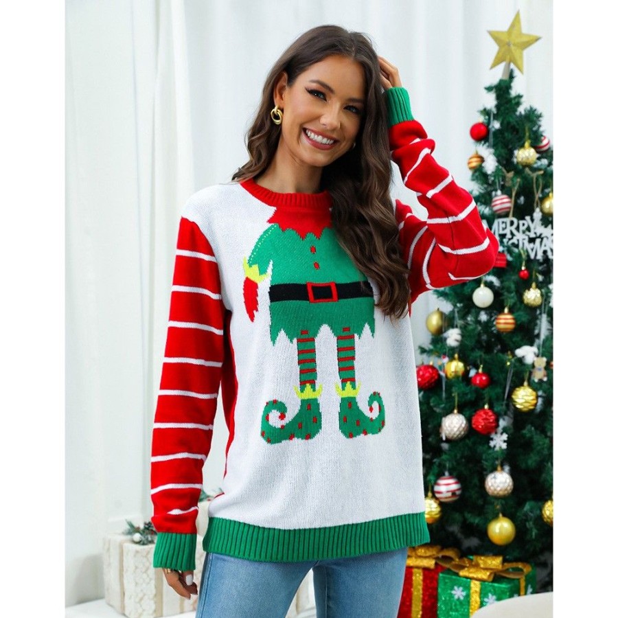 Ugly Sweater Favoshape | Women'S Elf Yourself Ugly Christmas Sweater White Red