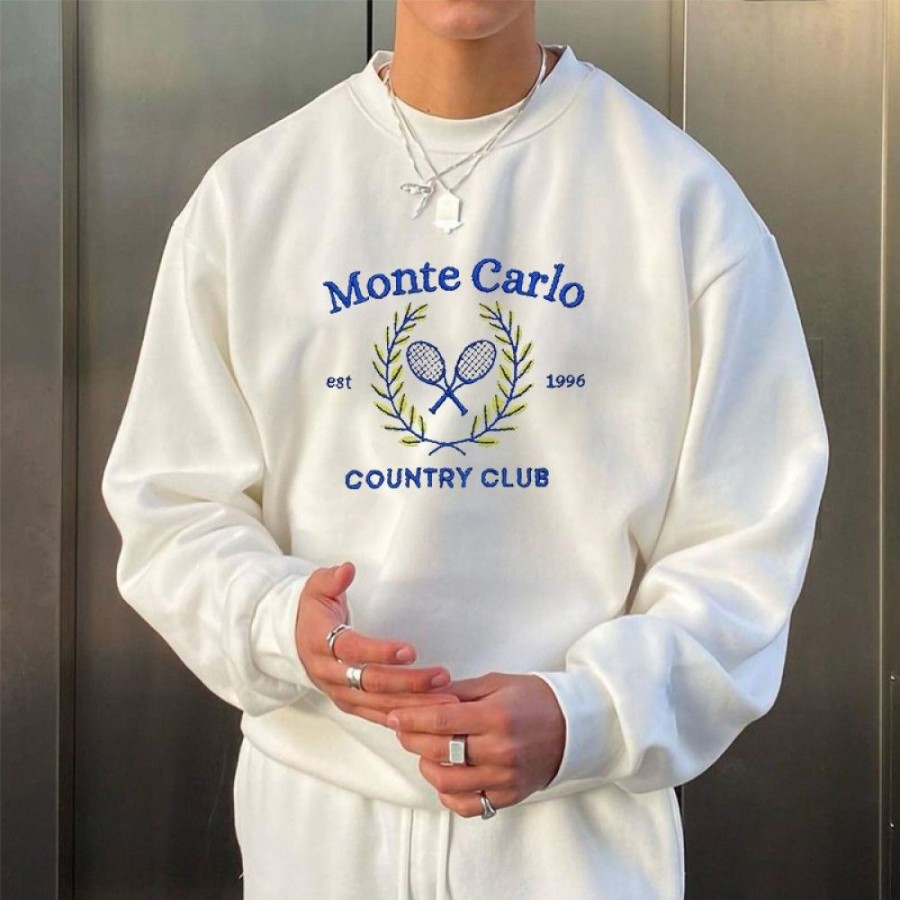 Men'S Favoshape | Men'S Monte Carlo Est 1996 Country Club Crewneck Sweatshirt White