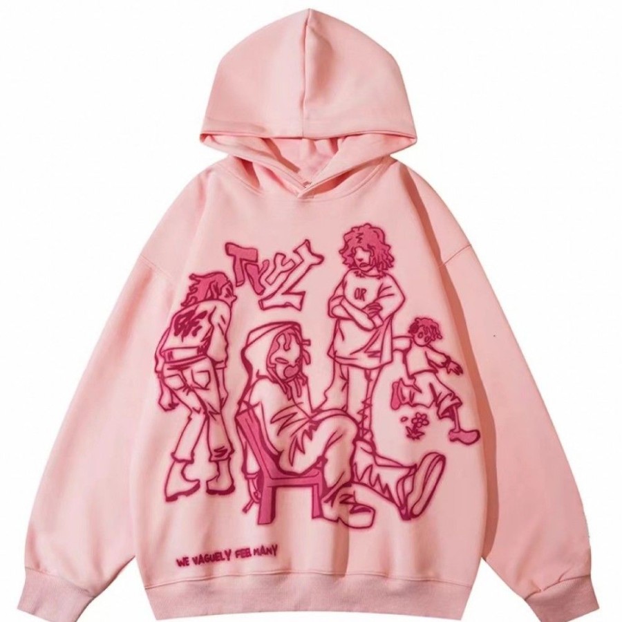 Men'S Favoshape | Hip Hop Streetwear Oversized Cartoon Line Character Hoodie