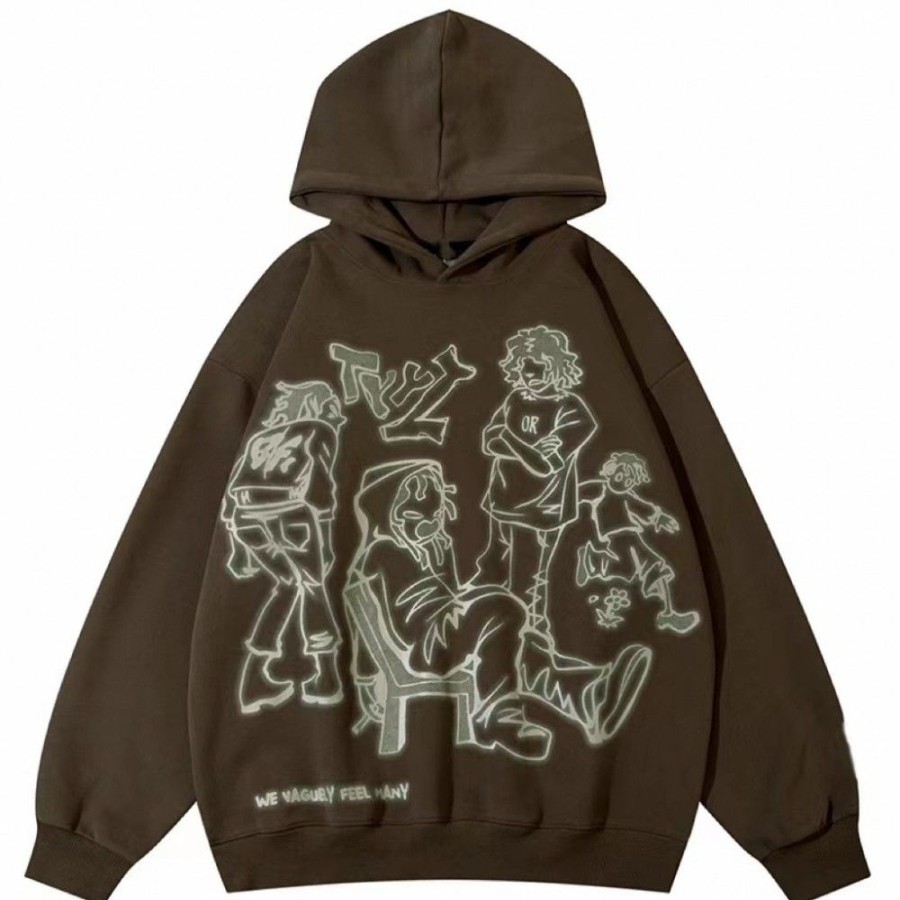 Men'S Favoshape | Hip Hop Streetwear Oversized Cartoon Line Character Hoodie