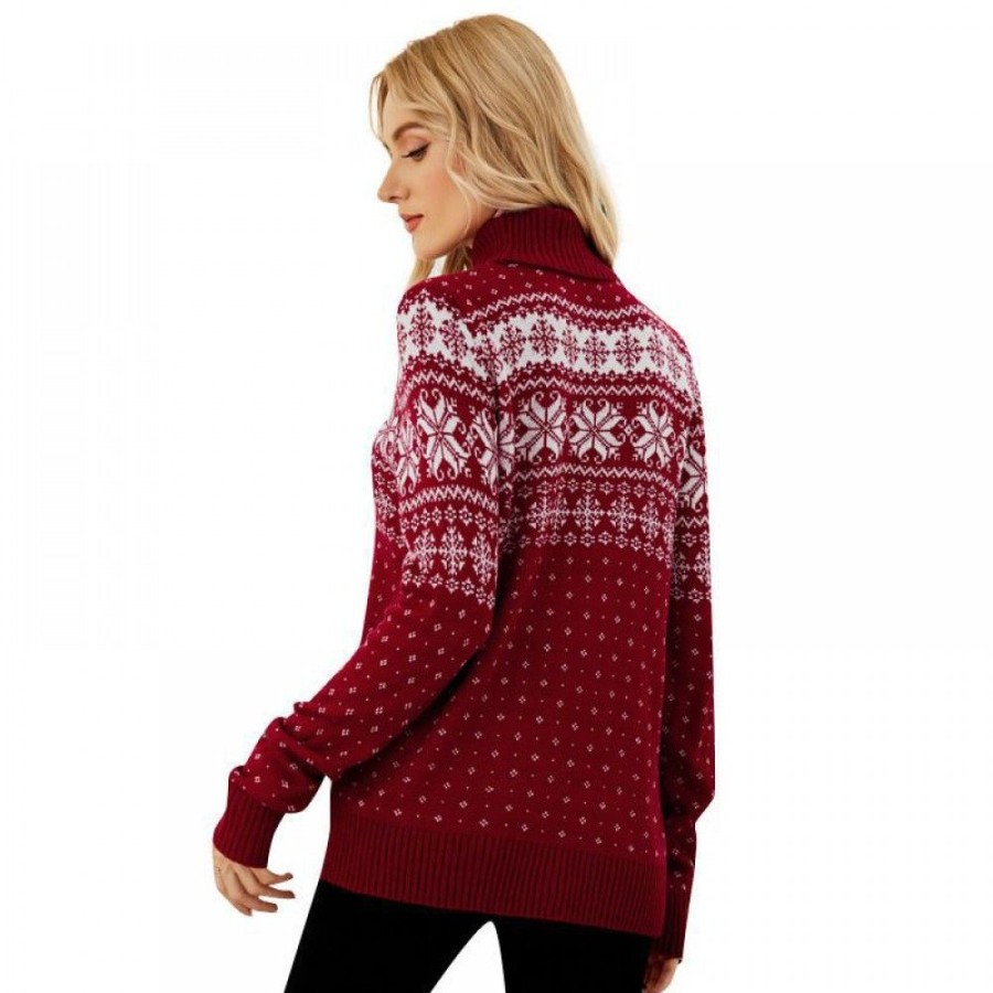 Ugly Sweater Favoshape | Women'S Christmas Snowflake Fair Isle Turtleneck Sweater