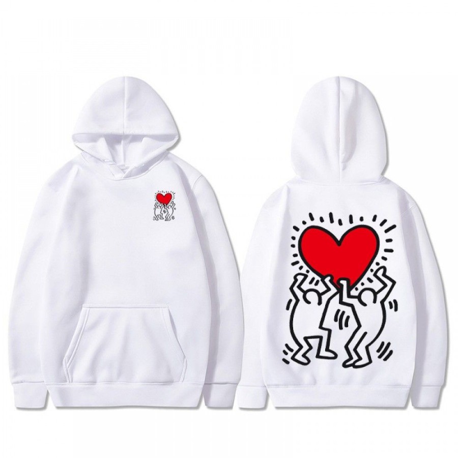 Men'S Favoshape | Unisex Pullover Keith Haring Men Holding Heart Icon Hoodie