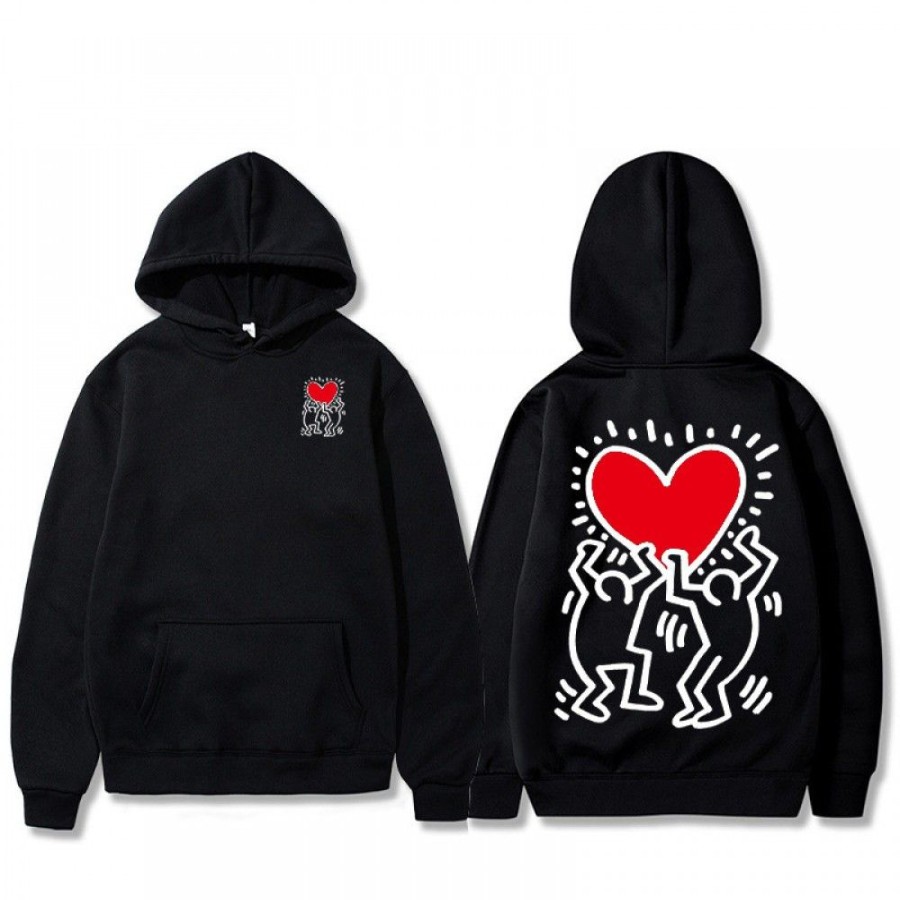 Men'S Favoshape | Unisex Pullover Keith Haring Men Holding Heart Icon Hoodie