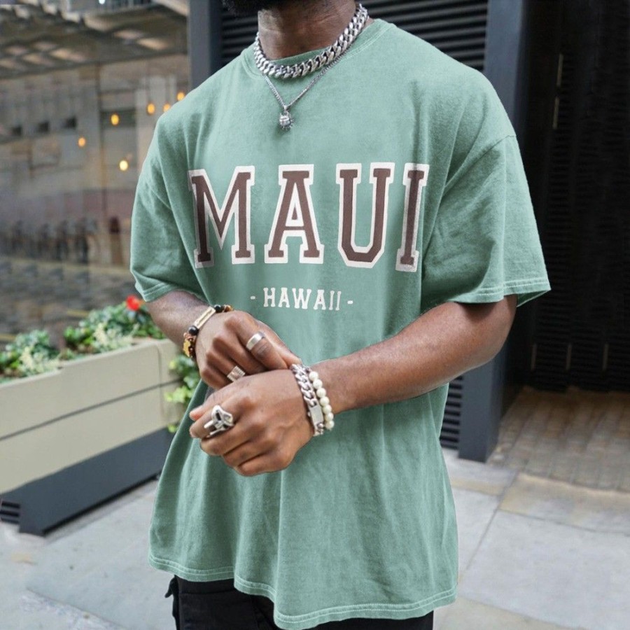 Men'S Favoshape | Men'S Vintage Maui Hawaii Print T-Shirt