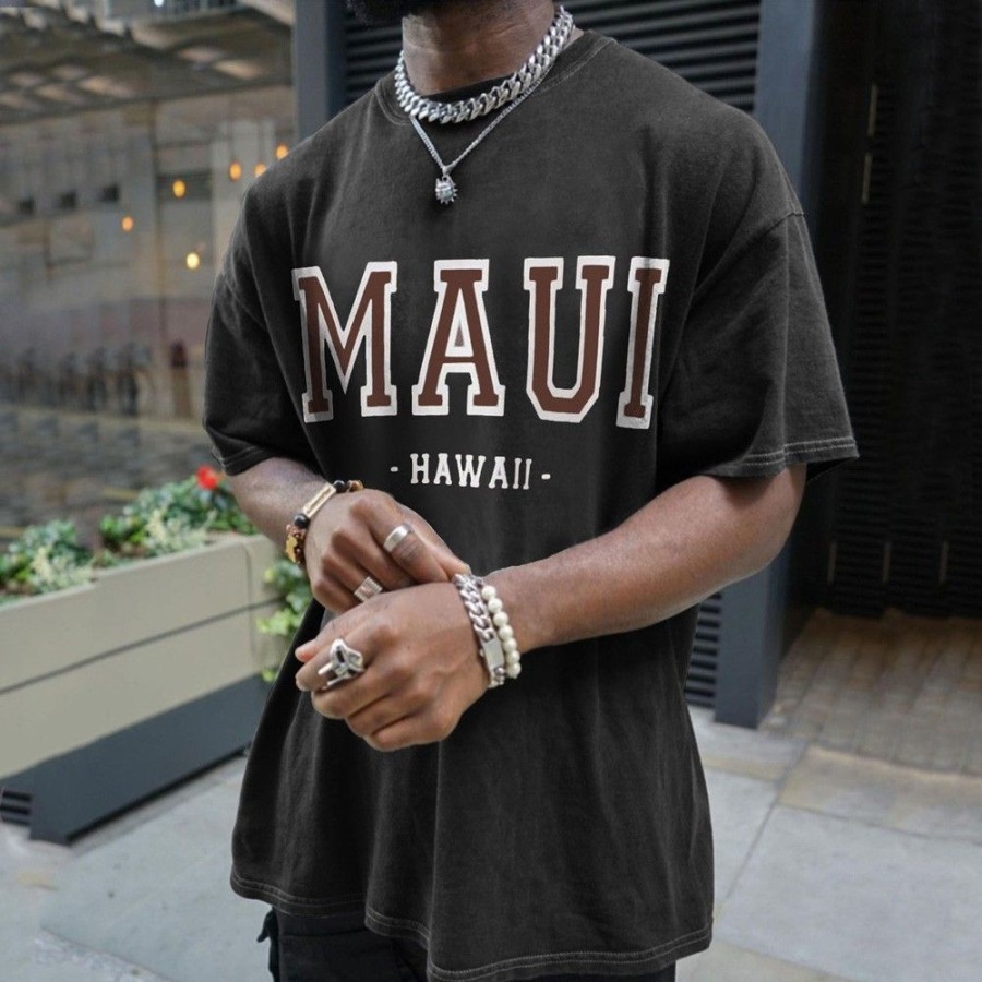 Men'S Favoshape | Men'S Vintage Maui Hawaii Print T-Shirt