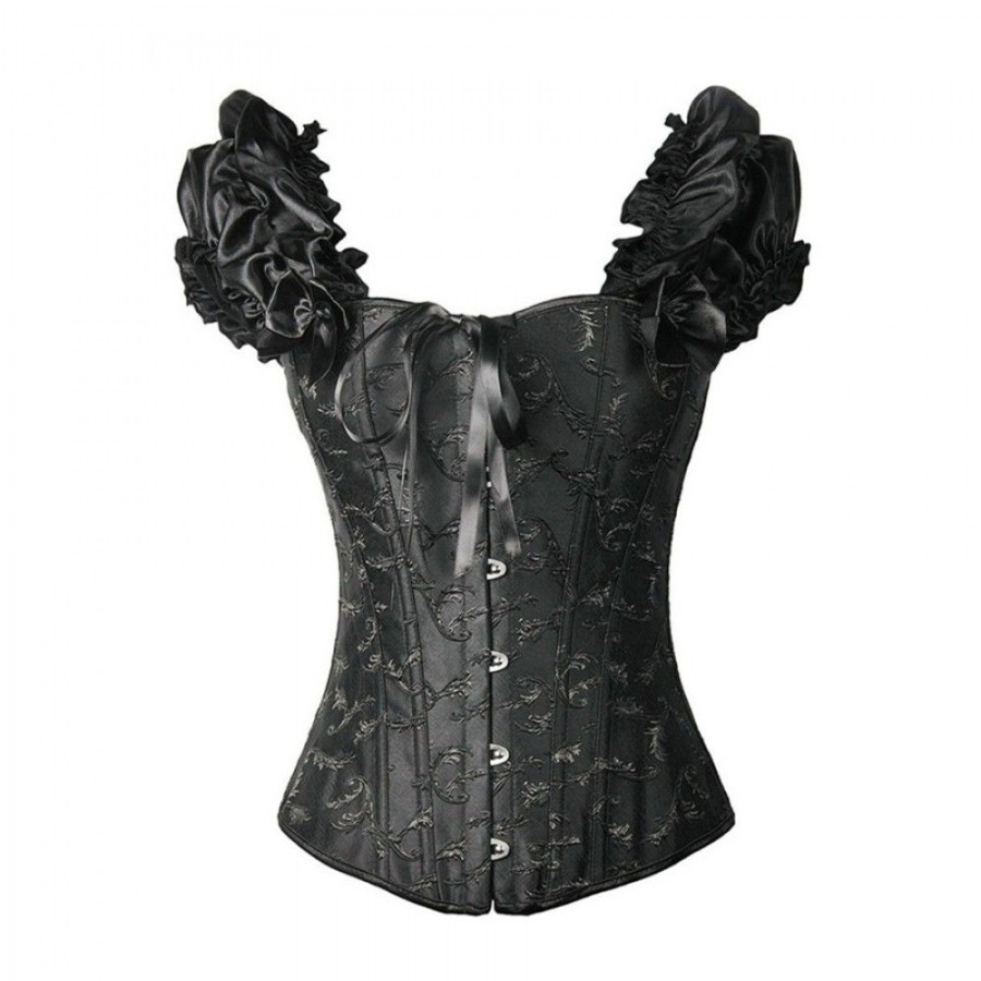 Corsets Favoshape | Lace Up Overbust Trim Waist Cincher Bustier Gothic Puff Sleeve Jacquard Corset