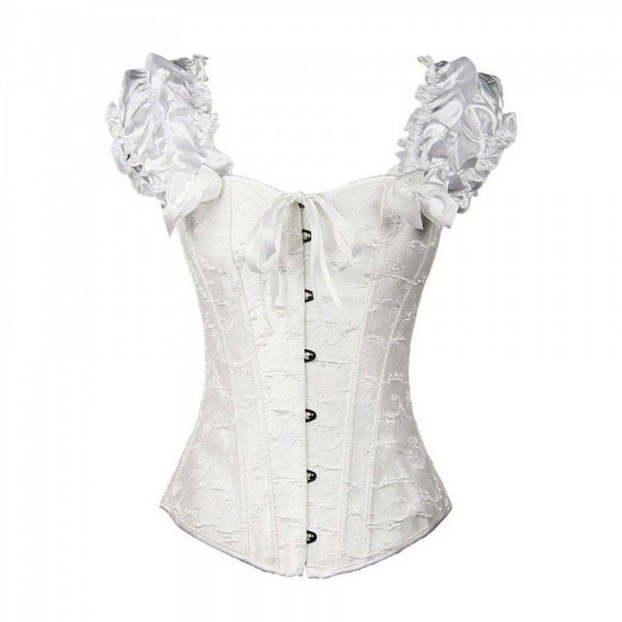 Corsets Favoshape | Lace Up Overbust Trim Waist Cincher Bustier Gothic Puff Sleeve Jacquard Corset