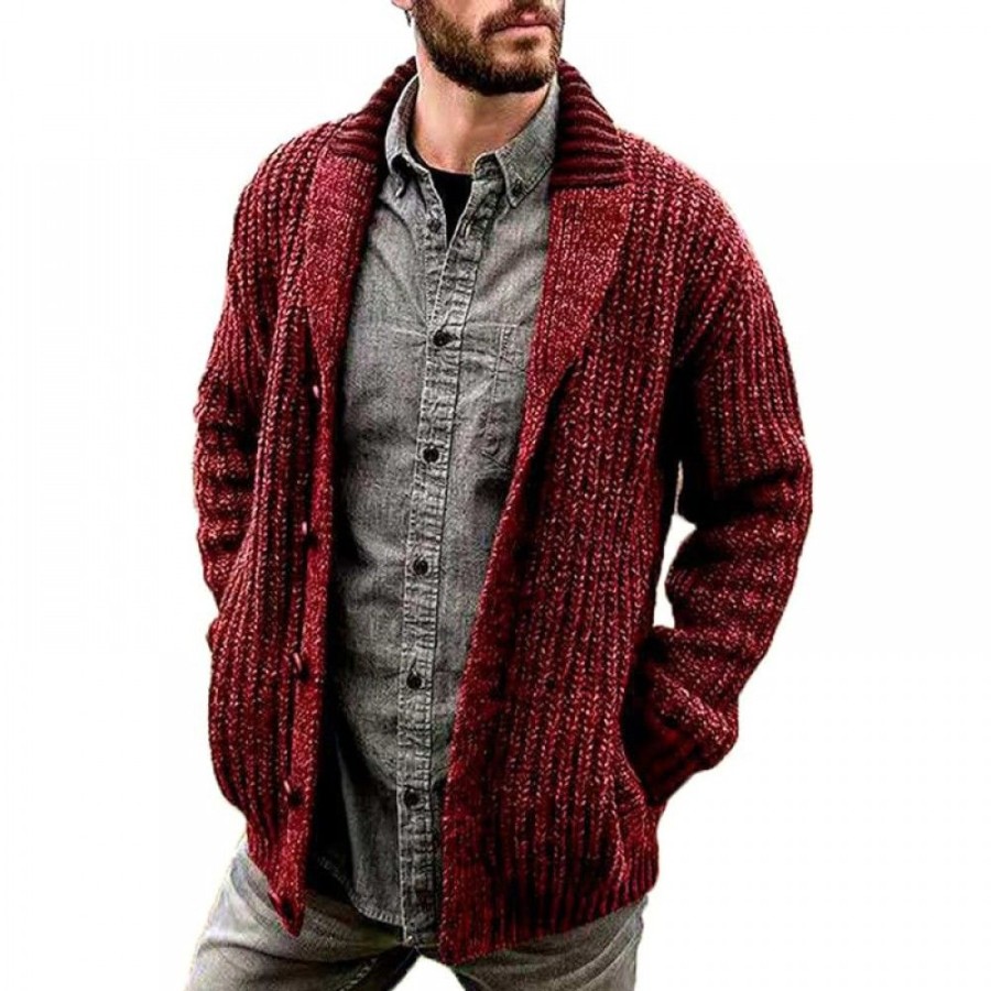 Men'S Favoshape | Men'S Vintage Thick Button-Up Cable Knit Chunky Cardigan