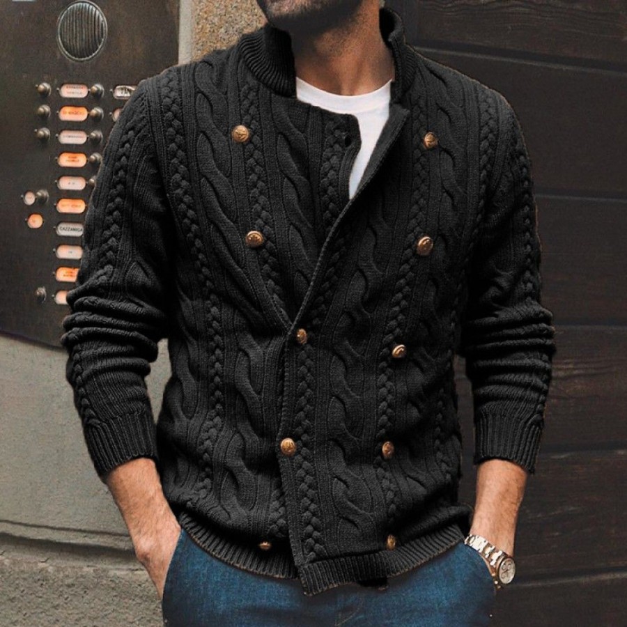 Men'S Favoshape | Men'S Vintage Cashmere Cable Knitted Double Breasted Cardigan