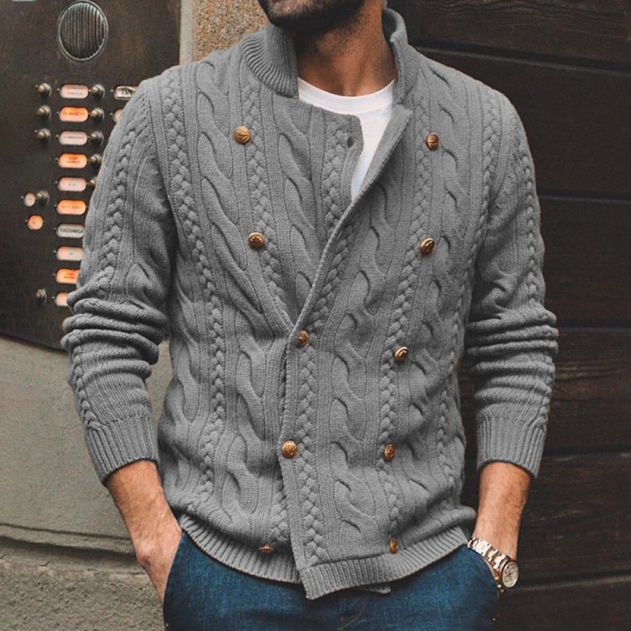 Men'S Favoshape | Men'S Vintage Cashmere Cable Knitted Double Breasted Cardigan