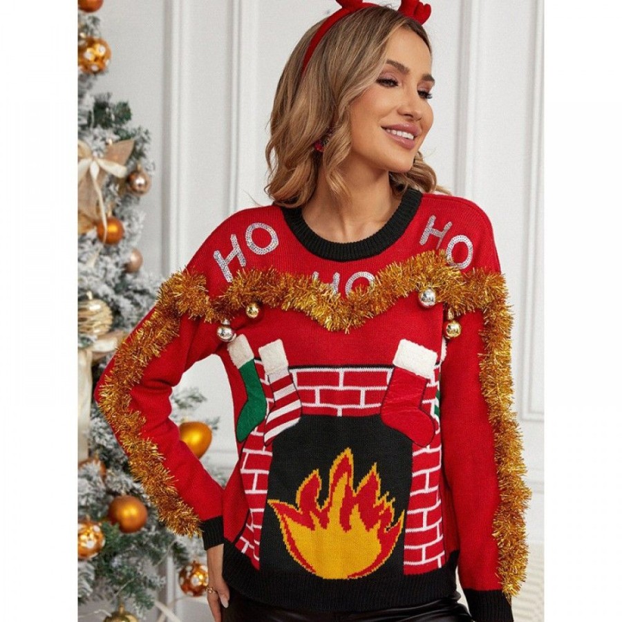 Ugly Sweater Favoshape | Women'S Fireplace Ugly Christmas Sweater Red