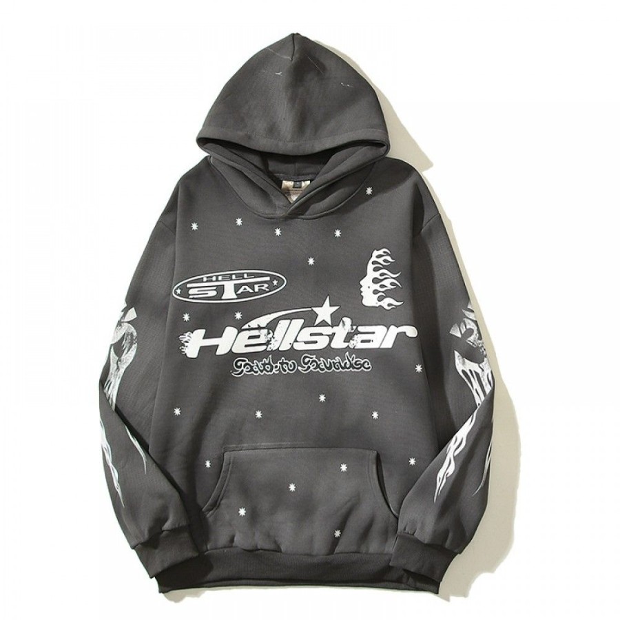 Men'S Favoshape | Unisex Streetwear Vintage Hell Star Racer Hoodie Gray