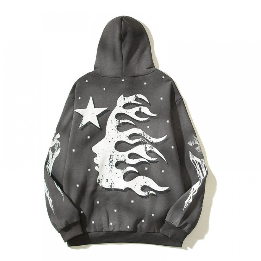 Men'S Favoshape | Unisex Streetwear Vintage Hell Star Racer Hoodie Gray