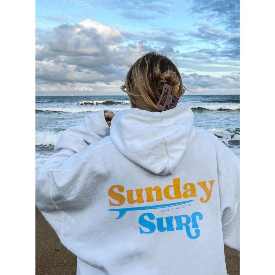 Women'S Favoshape | Women'S Sunday Surf Coastline Cove Loose Fit Hoodie White