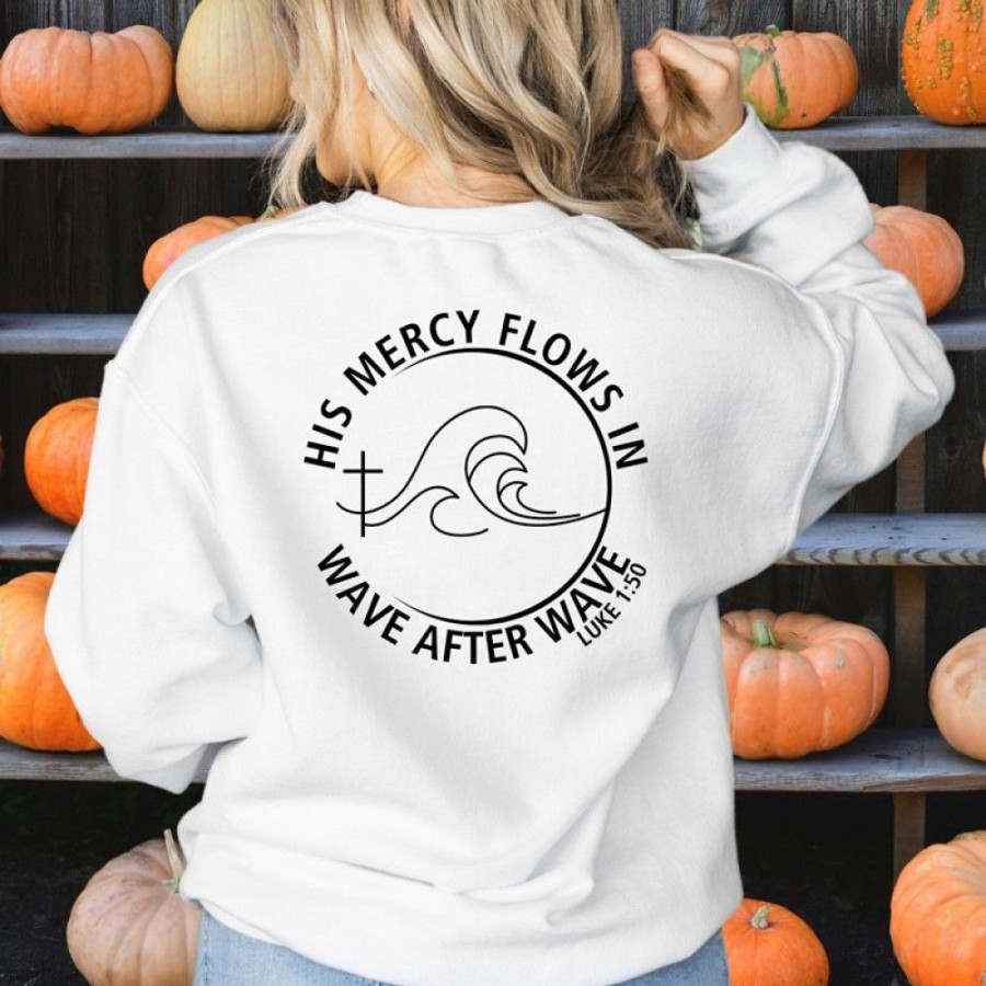 Women'S Favoshape | His Mercy Flows In Wave After Wave Printed Sweatshirt White