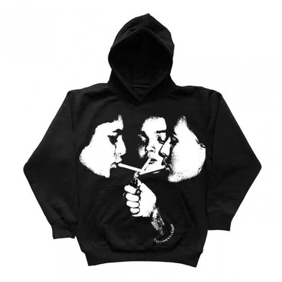 Men'S Favoshape | Unisex Streetwear Opium Smoking People Y2K Archive Hoodie Black