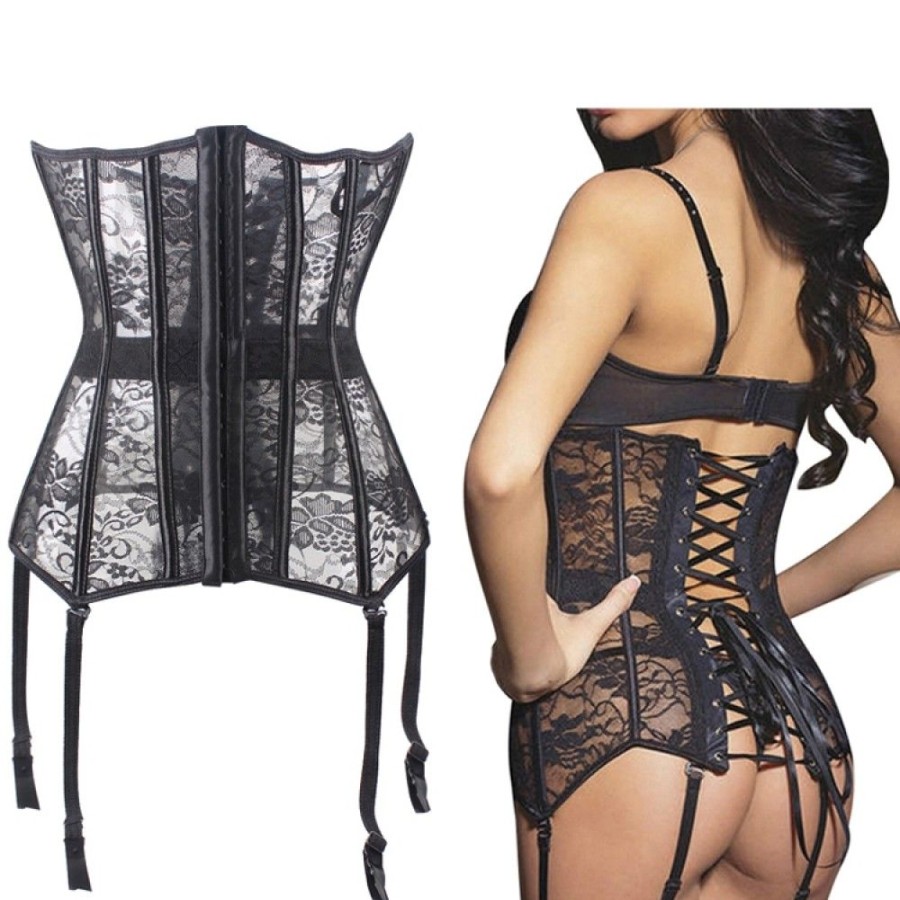 Corsets Favoshape | Corsets Sexy Lace Up Shapewear For Women Boned Bustier Black