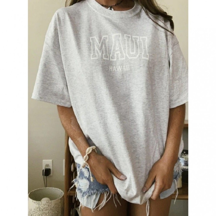 Women'S Favoshape | Women'S Maui Hawaii Printed Shirt Gray