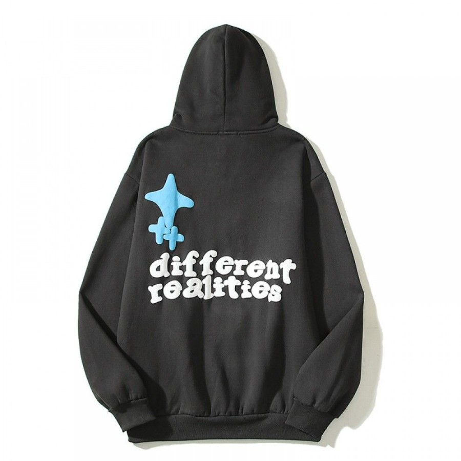 Men'S Favoshape | Hip Hop Streetwear Different Worlds Puffy Print Hoodie Black