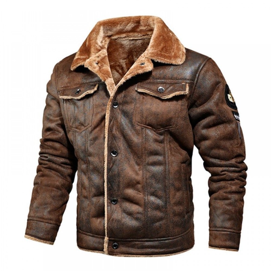 Men'S Favoshape | Men'S Retro Distressed Button Up Aviator Winter Jacket