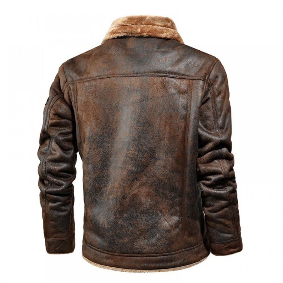 Men'S Favoshape | Men'S Retro Distressed Button Up Aviator Winter Jacket