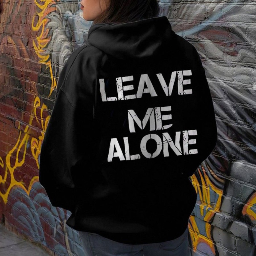 Women'S Favoshape | Women'S Leave Me Alone Printed Casual Hoodie Black