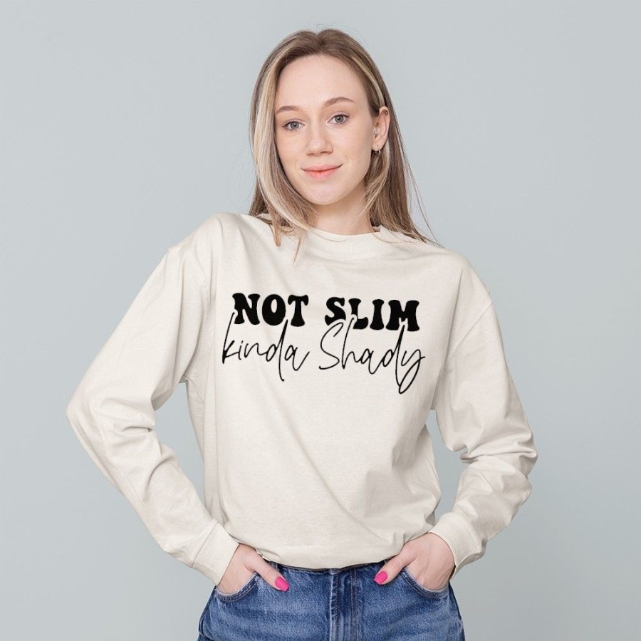 Women'S Favoshape | Women'S Not Slim Kinda Shady Crewneck Sweatshirt Khaki