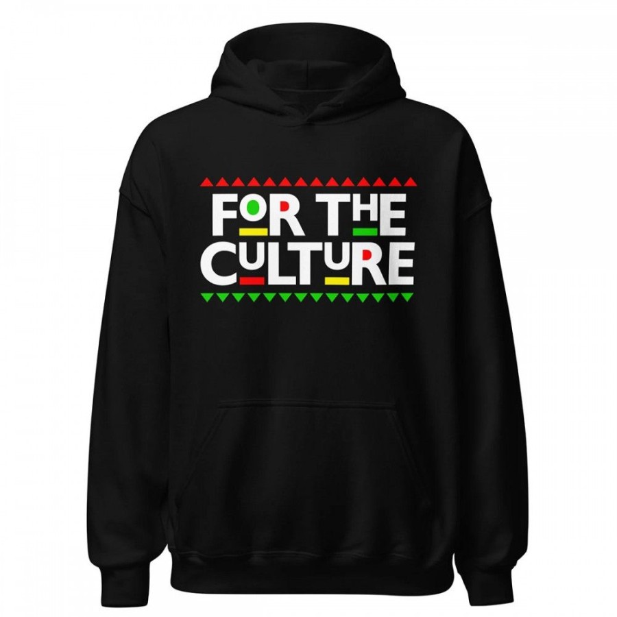 Men'S Favoshape | Men'S Casual For The Culture Printed Drawstring Hoodie Black