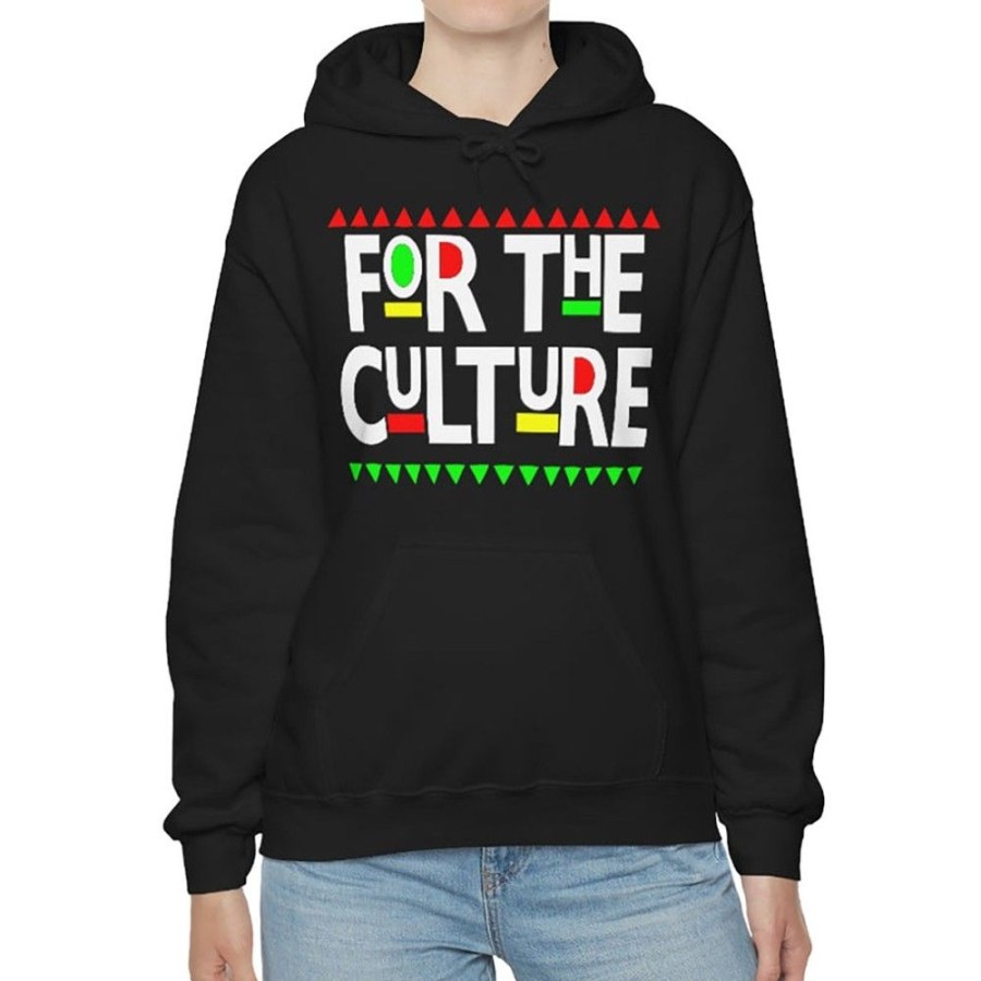 Men'S Favoshape | Men'S Casual For The Culture Printed Drawstring Hoodie Black