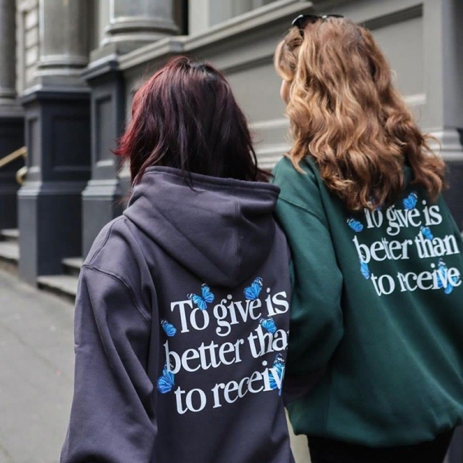 Women'S Favoshape | Women'S Inspirational To Give Is Better Than To Receive Butterfly Hoodie