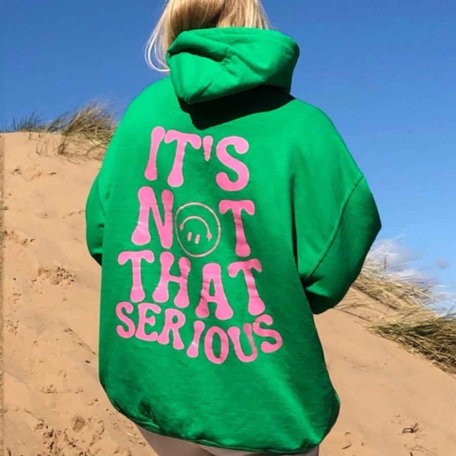 Women'S Favoshape | Women'S It'S Not That Serious Smiley Face Hoodie Green