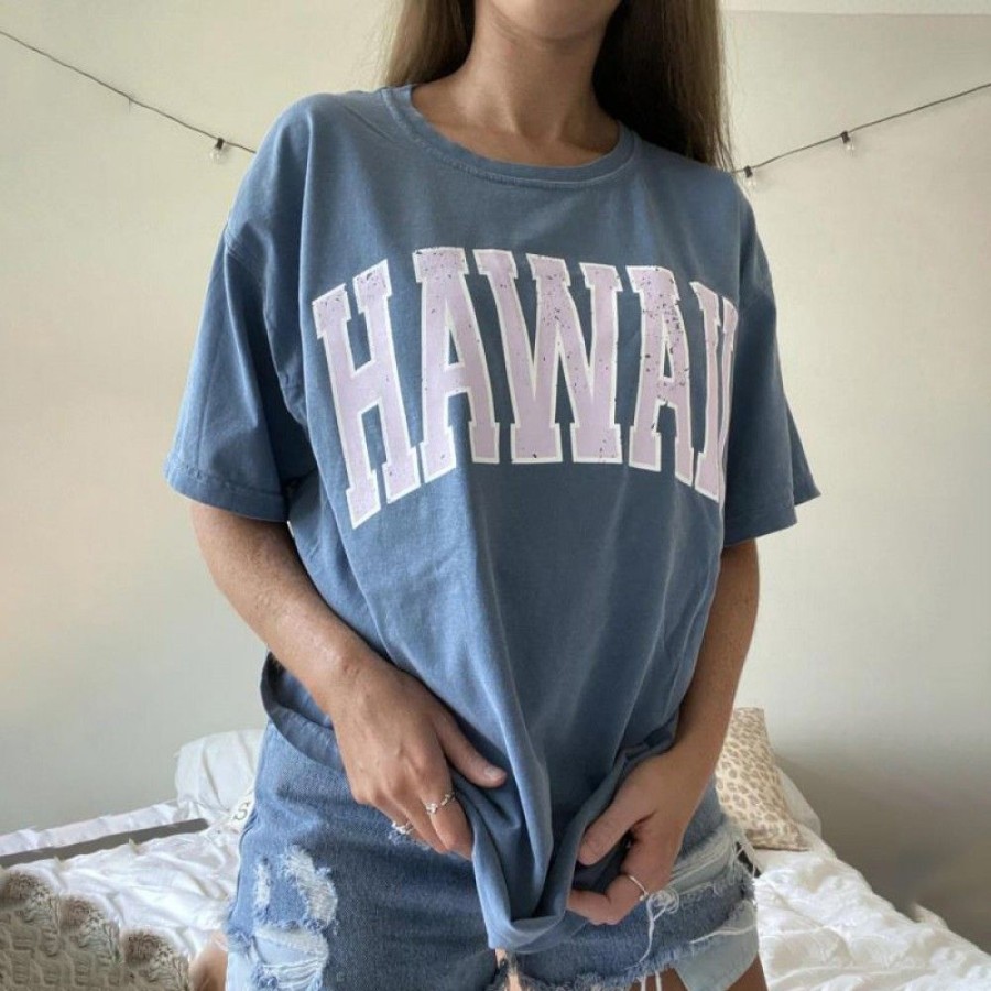 Women'S Favoshape | Women'S Hawaii Crew Neck T-Shirt Blue