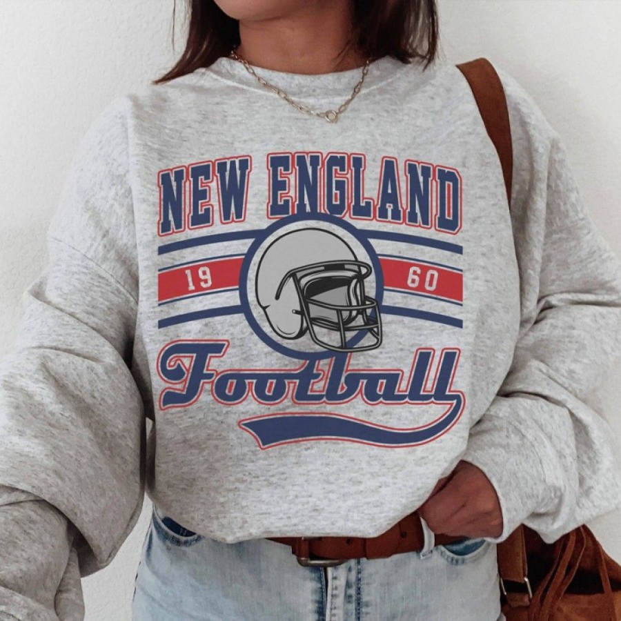 Women'S Favoshape | Women'S New England Football Season Crewneck Sweatshirt Gray